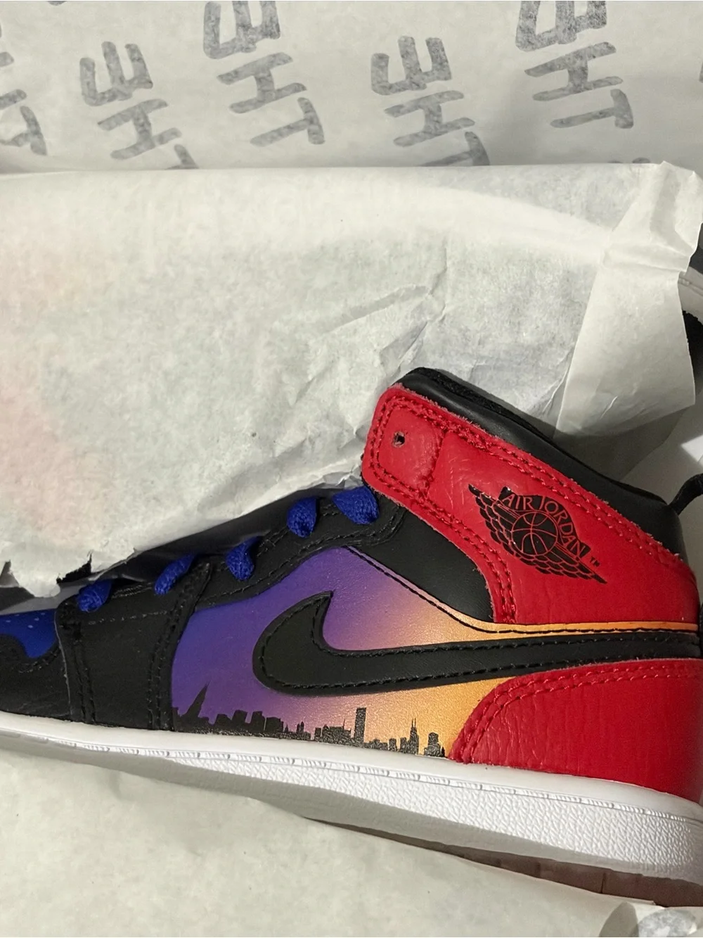 Jordan Air Jordan 1 Mid SS (GS) Kids Sneakers Black Blue Red 12.5c